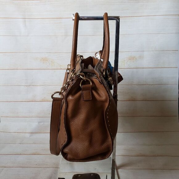 Michael Kors Leather Satchel Crossbody Handbag Pebbled Gold Tone Chain Hardware - Picture 6 of 16